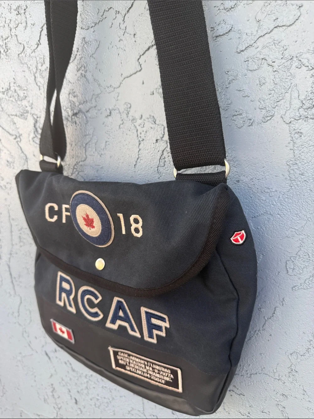 Red Canoe RCAF CF18 Blue Cotton Canvas Twill Heritage Messenger Shoulder Bag